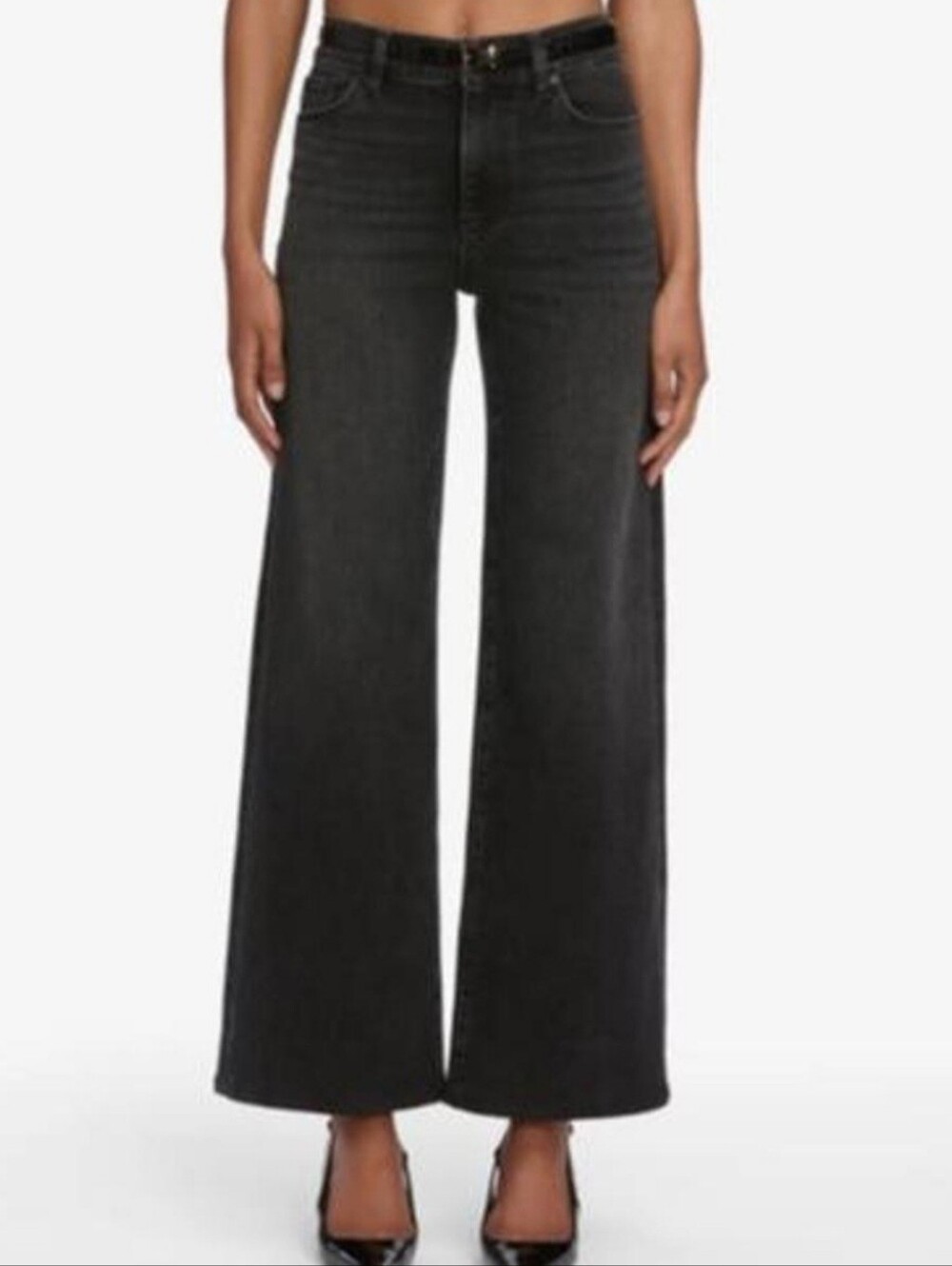 ​FRAME Le Slim Palazzo High-Rise Wide-Leg Jeans in FAME / Faded Black - Size 24